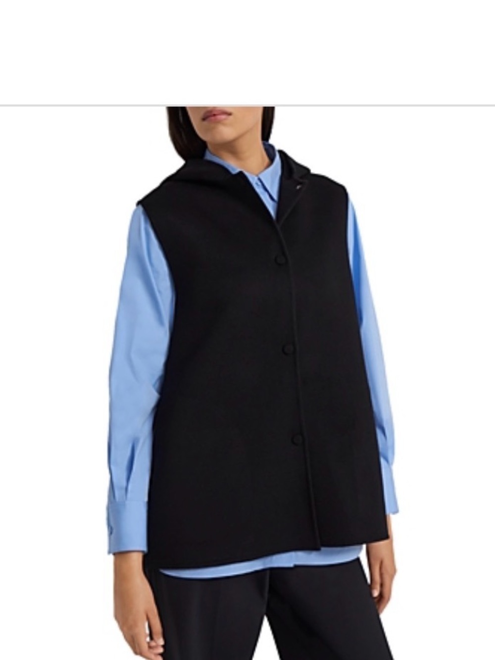 Theory Black Hooded Sleeveless Vest Wool Cashmere